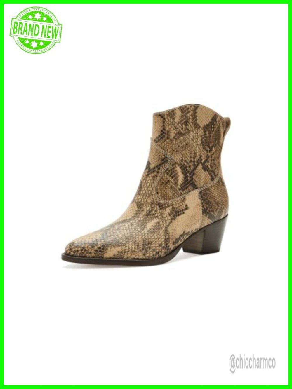 Python-Embossed Leather Ankle Booties Pointed Toe Block Heel